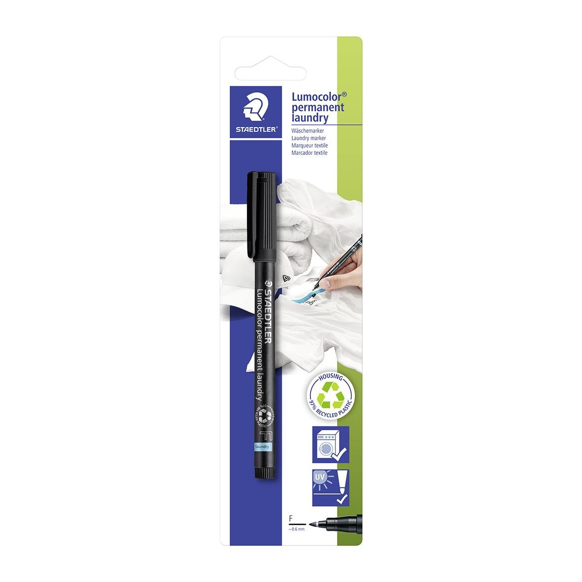 Svart permanent textilpenna Staedtler Lumocolor 0,6mm för tvätt och textil