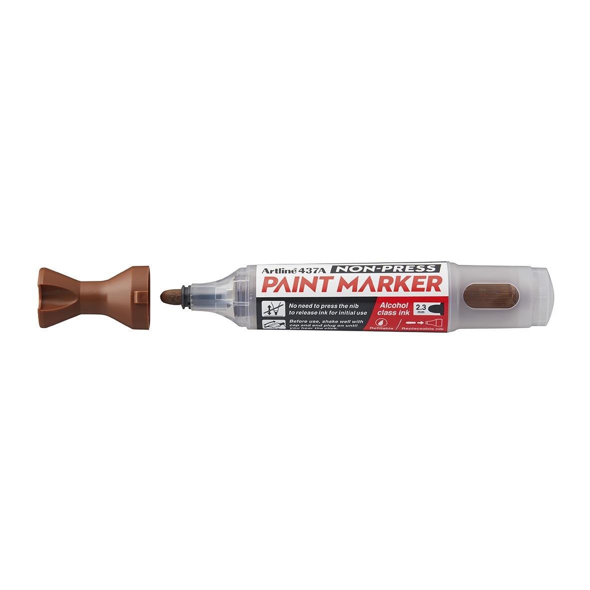 Brun Artline 437A Non-Press Paint Marker med avtagbar topp