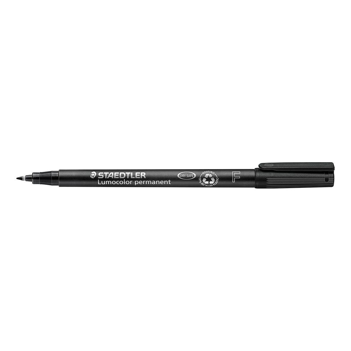 Svart permanent penna Staedtler Lumocolor 318, 0,6mm, liggande