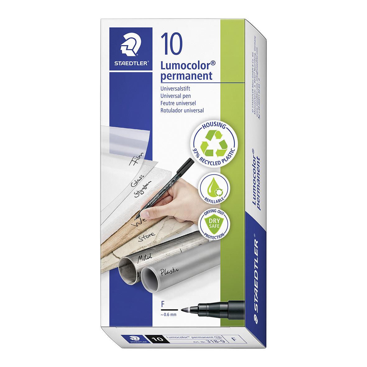 Universalpenna Staedtler Lumocolor 318 permanent svart 0,6mm i förpackning