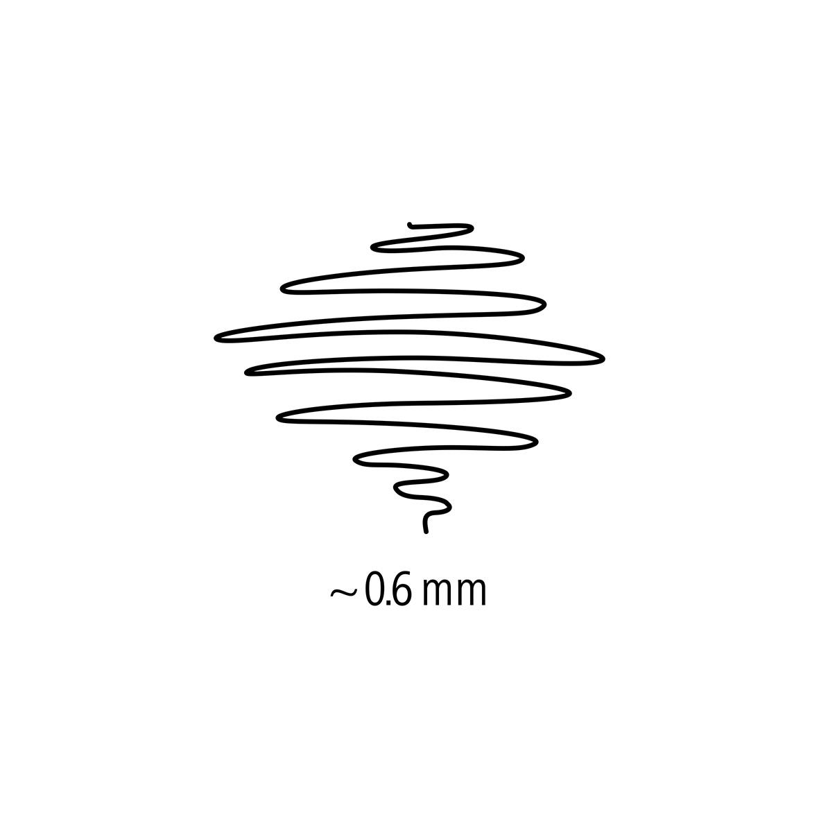 Svart permanent penna från Staedtler Lumocolor 318 med 0,6mm spets, visad som en spiral av bläck