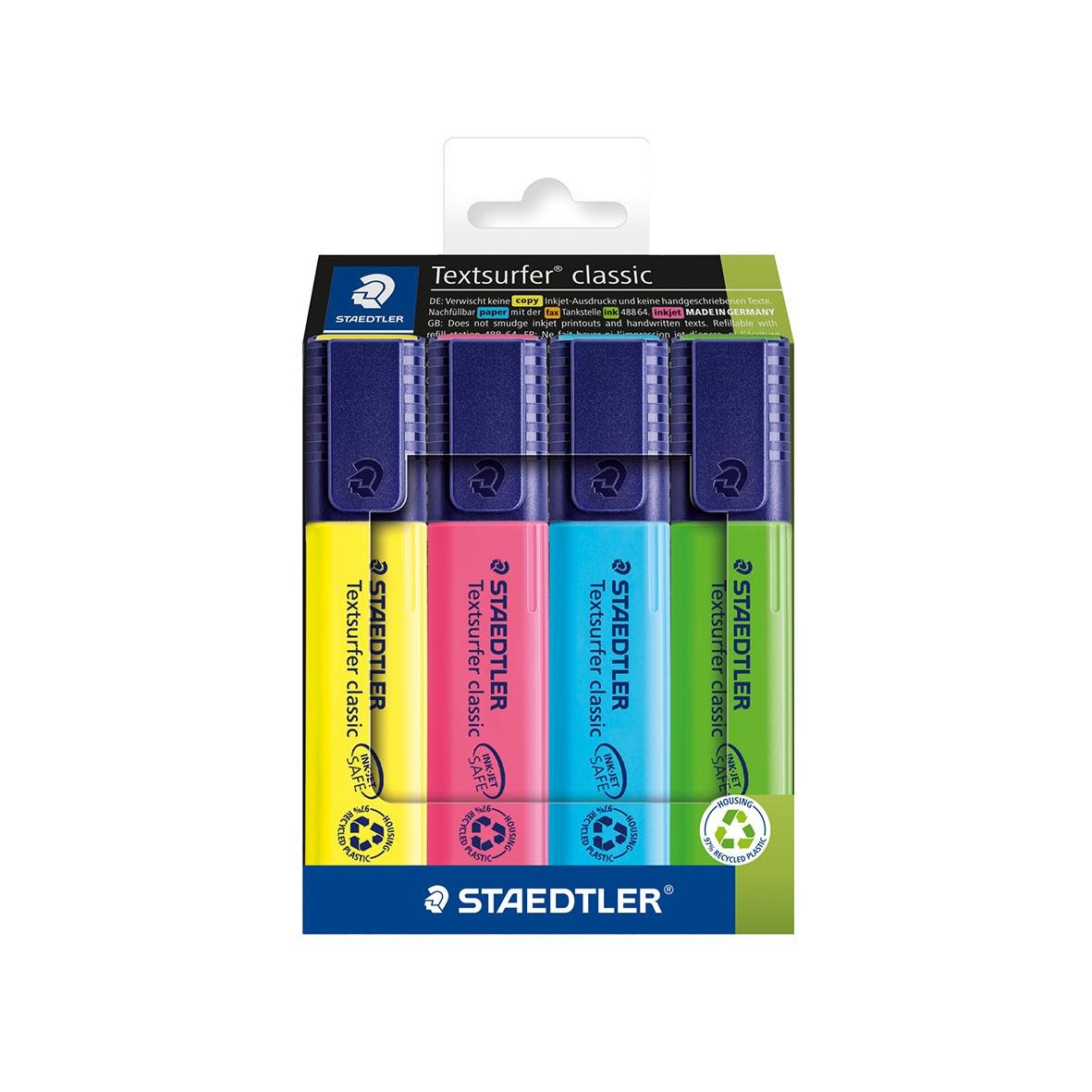 Set med tre överstrykningspennor i olika färger från Staedtler Textsurfer 364