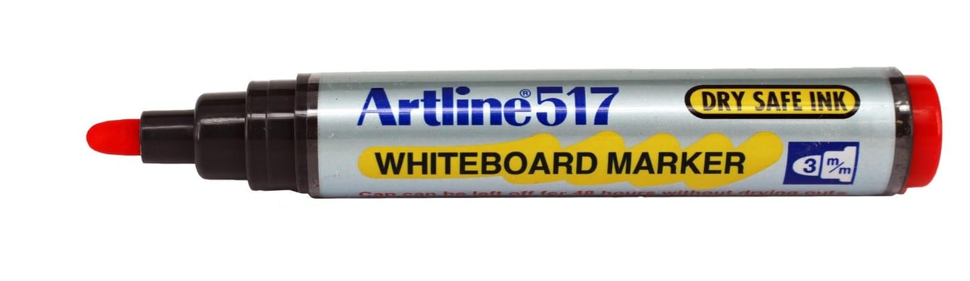 Röd konisk whiteboardpenna Artline 517 med 3mm spets och torrt säkert bläck