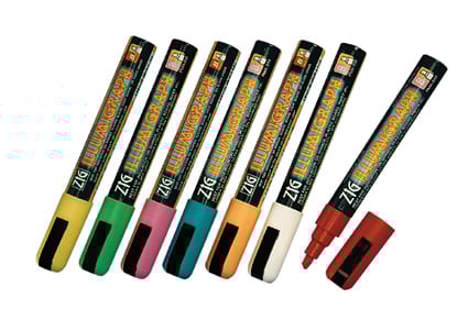 Sju neonfärgade märkpennor Zig Illumigraph PMA-510 Skuren Neonvit 6mm