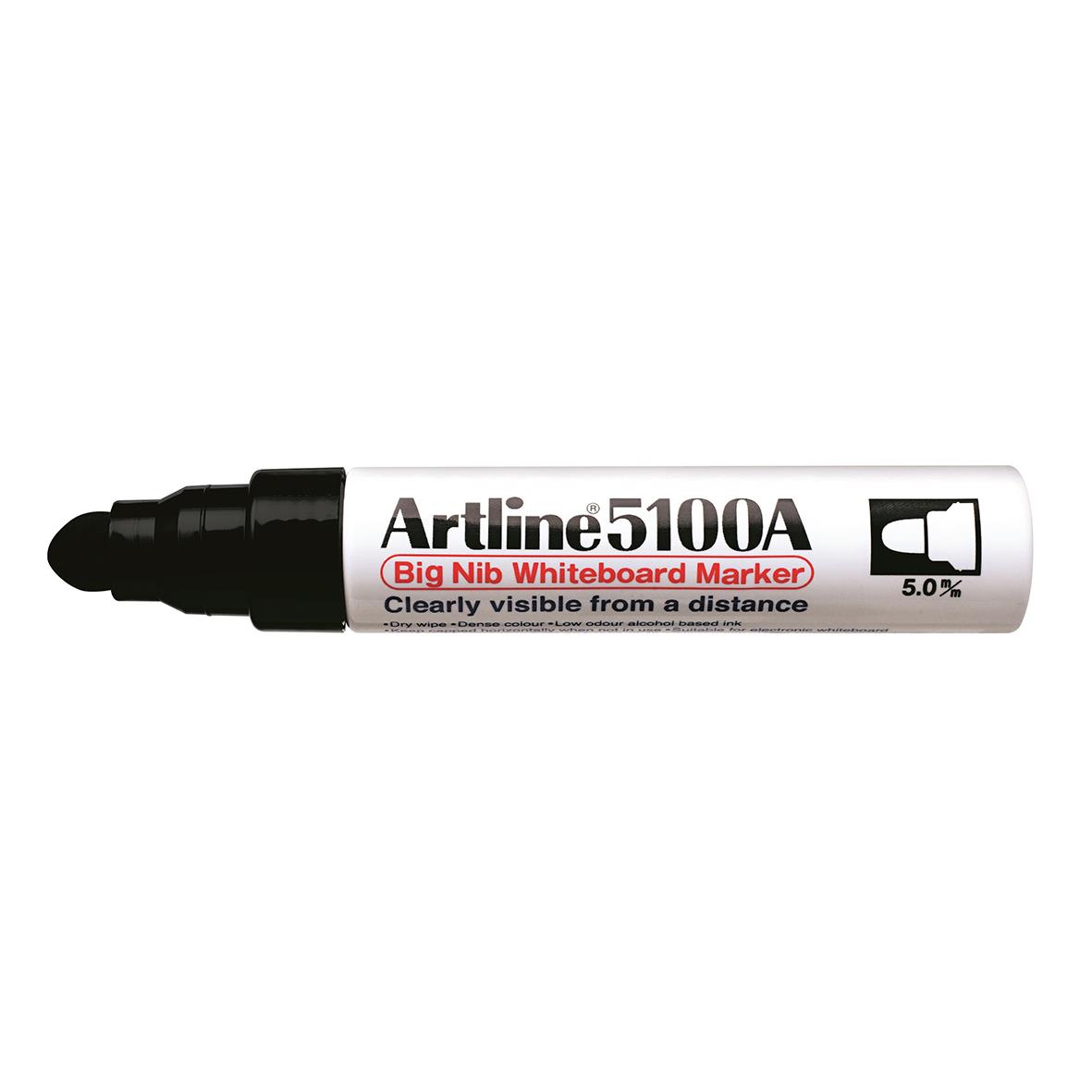 Svart whiteboardpenna Artline Bignib 5100A med bred nib, tydlig märkning, synlig på avstånd