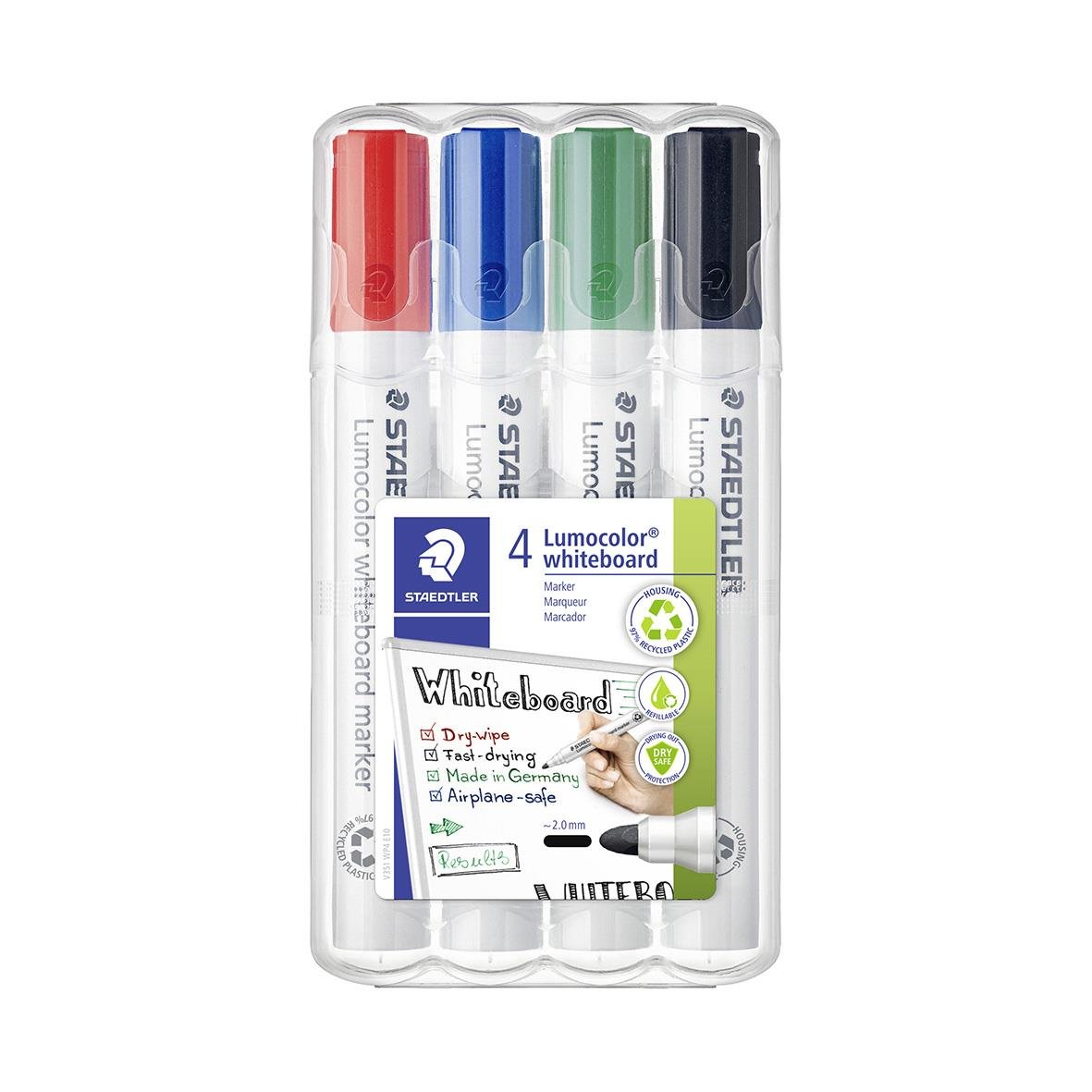 Vitboardpennor Staedtler Lumocolor 4-färger 2mm i plastförpackning