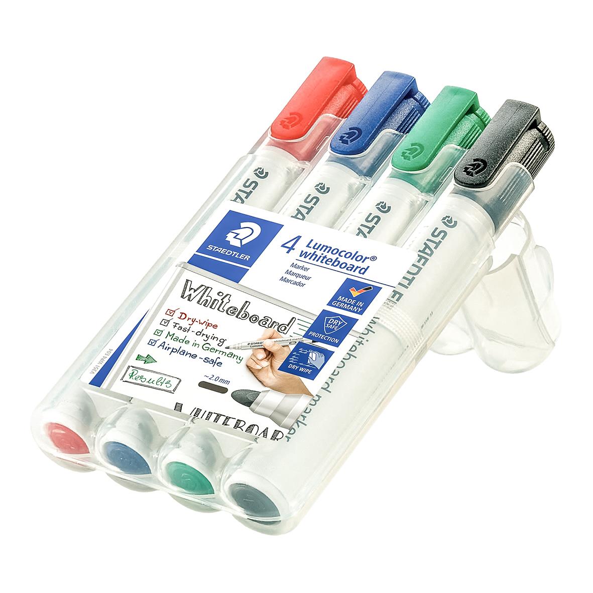 Staedtler Lumocolor whiteboardpennor i 4 färger (röd, blå, grön, svart) med 2mm spets