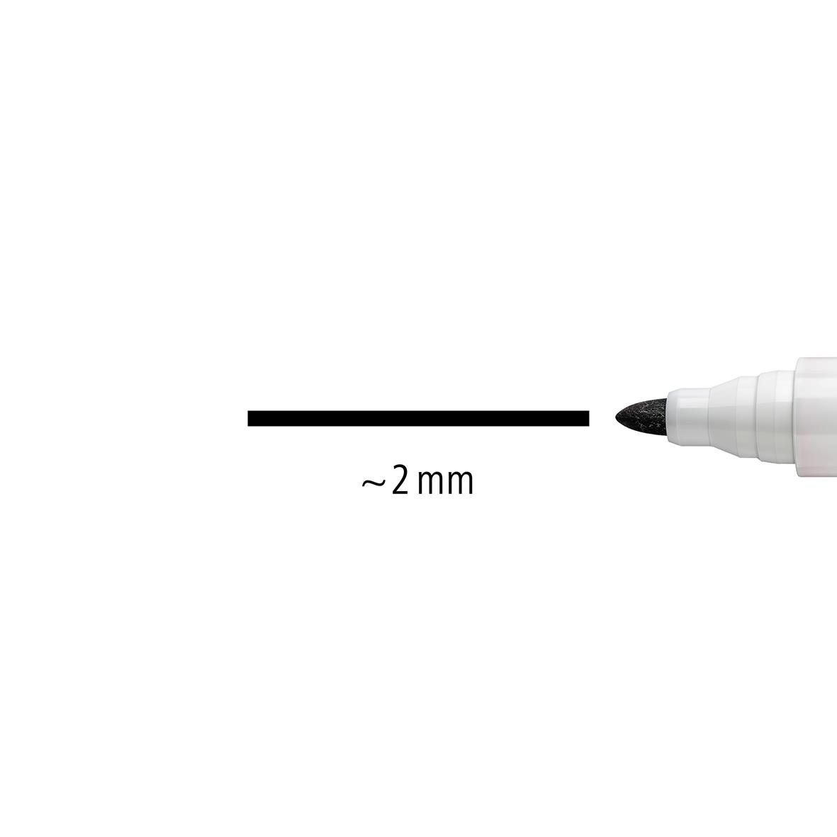 Svart whiteboardpenna Staedtler Lumocolor Rund 2mm med avtryck som visar bredden