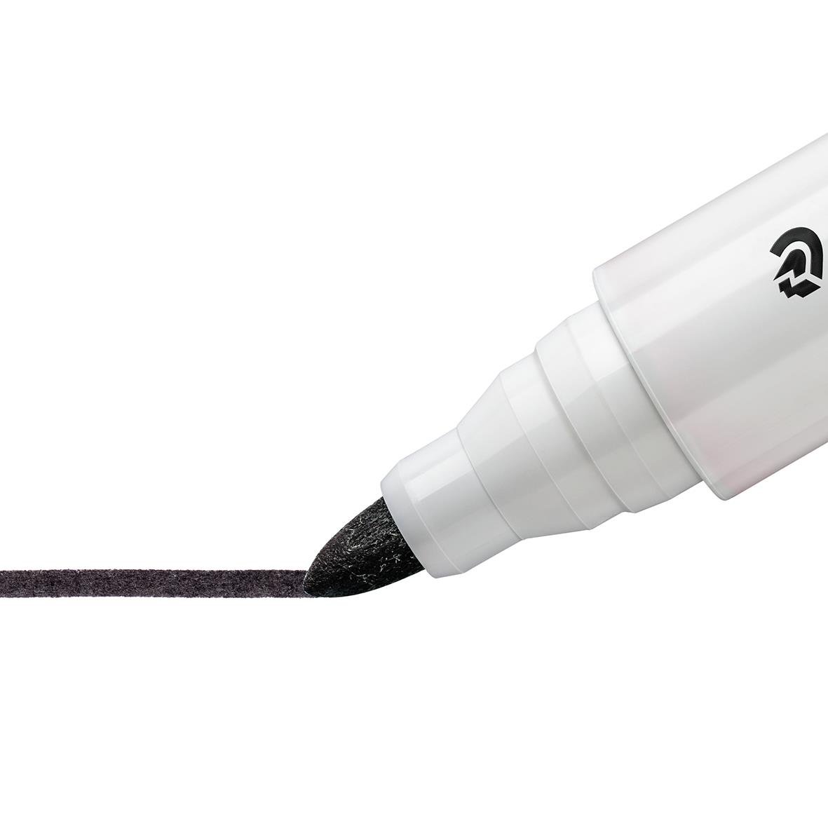 Vit whiteboardpenna Staedtler Lumocolor rund svart 2mm skriver på whiteboard