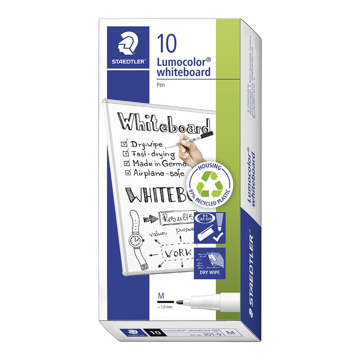 Svart whiteboardpenna Staedtler Lumocolor 301 Rund 1mm i förpackning