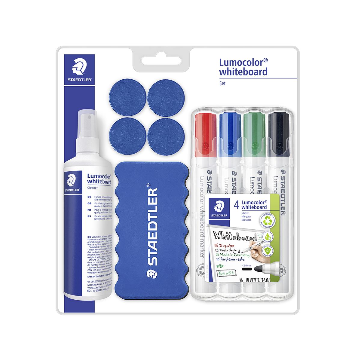 Startkit med whiteboard, 4 färger, sudd, spray och magneter från Staedtler