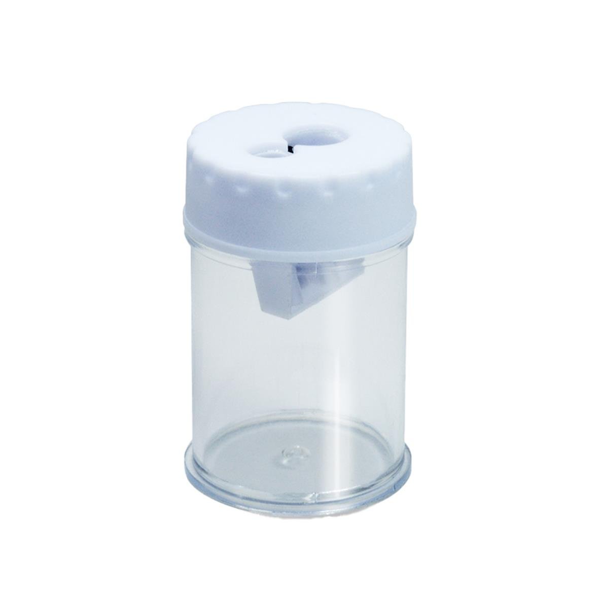 Vit pennvässare Rapesco med spånhållare och genomskinlig behållare