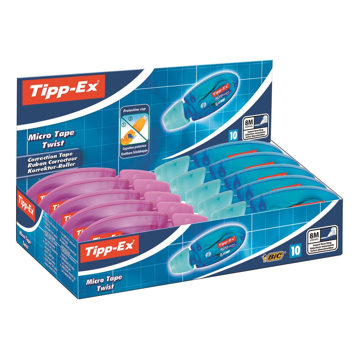 Tipp-Ex Micro Twist korrigeringsroller i blå och rosa för 5mm x 8m korrigering