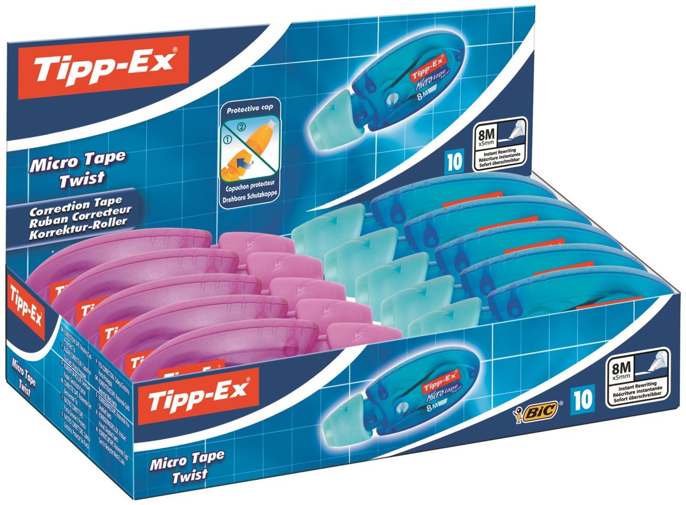 Tipp-Ex Micro Twist korrigeringsroller i blå och rosa för 5mm x 8m korrigering