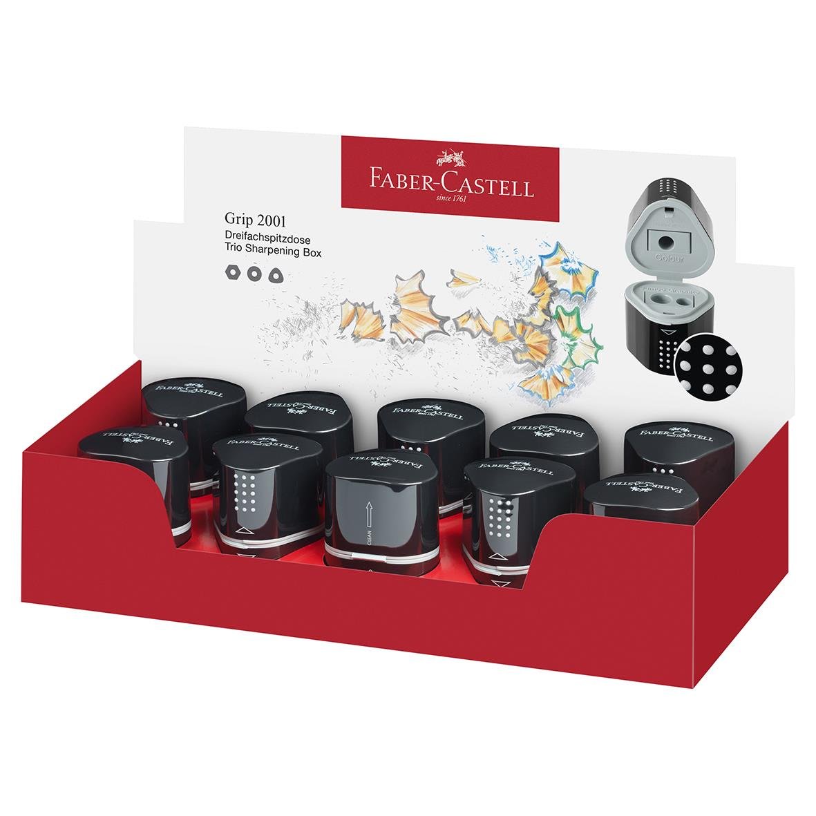 Pennvässare Faber-Castell Grip 2001 Trio svart i röd förvaringslåda