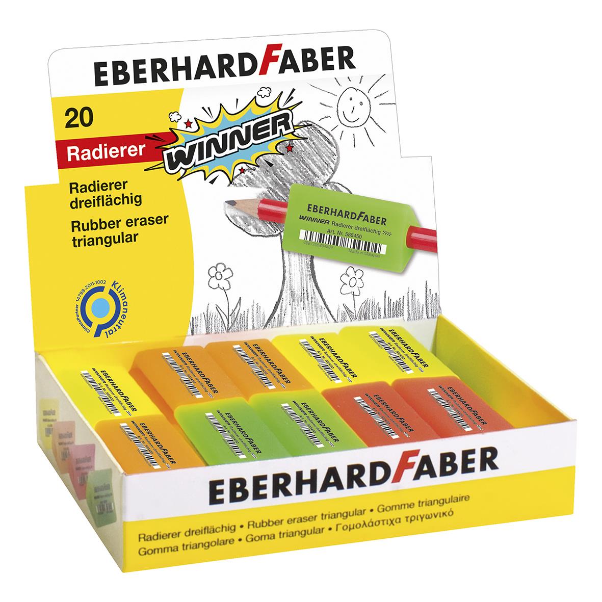 Penngrepp och radergummi i neonfärger från Faber-Castell i förpackning