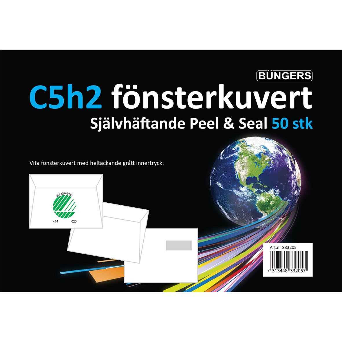 Vit C5h2 Kuvert från Büngers med självhäftande Peel & Seal för fönster, 50 stycken