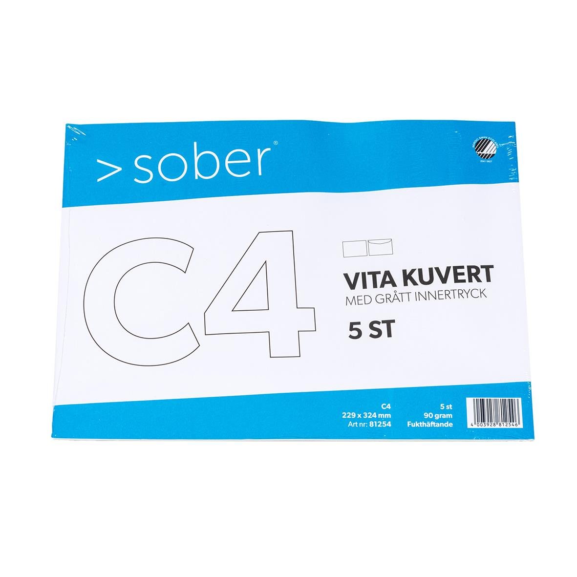 Blått kuvert med vit text och C4-storlek för brev, 5-pack