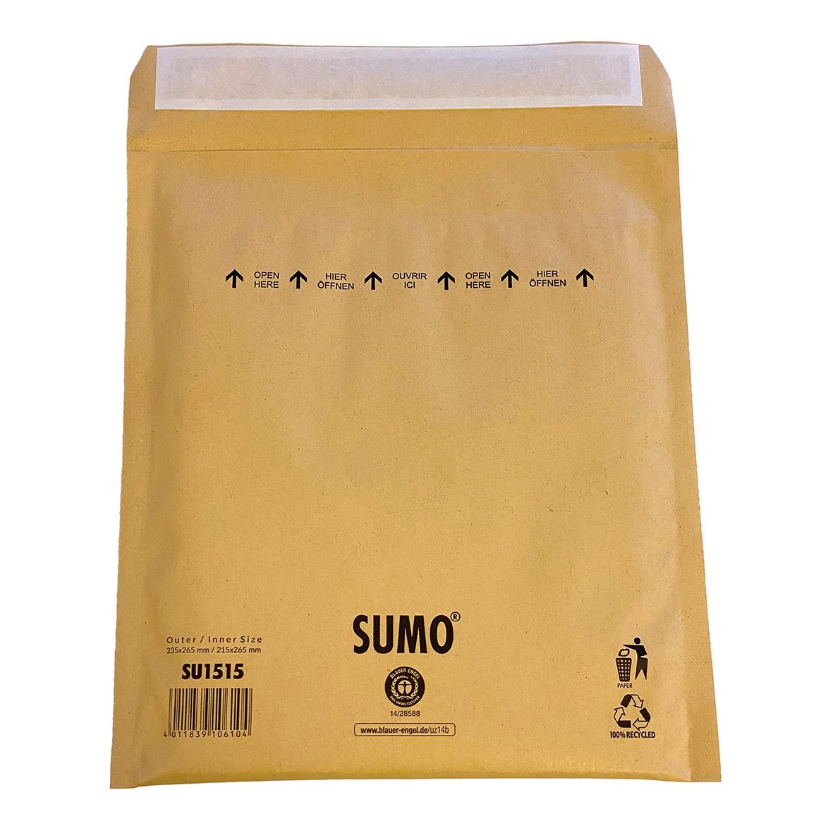 Brun vadderad påse SUMO SU1520 ECO 100% 345x470 mm med öppningsflik