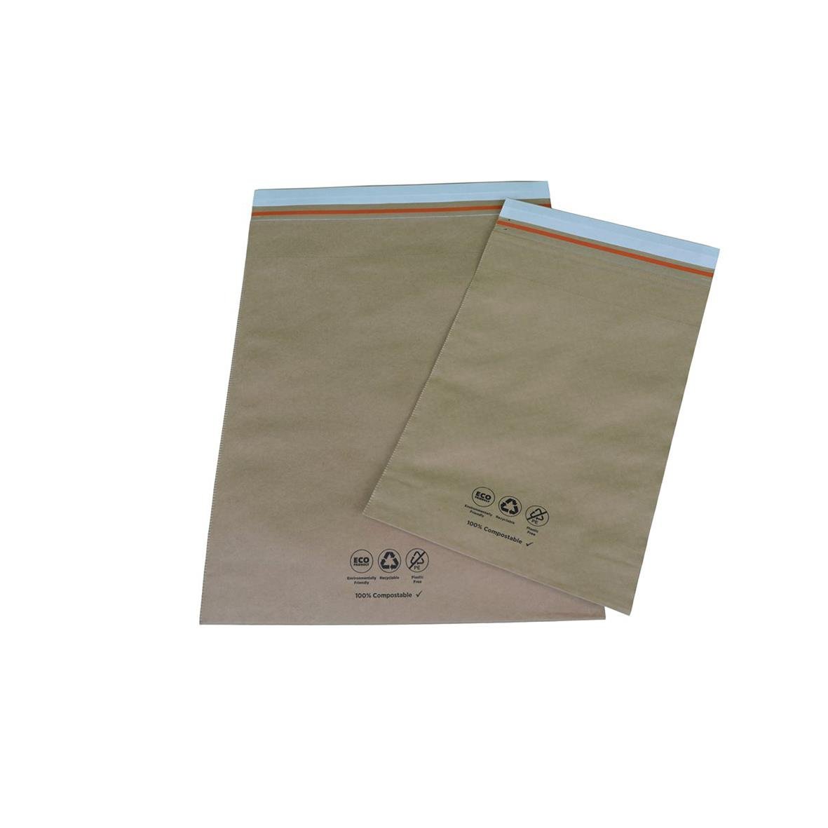 E-handelspåse Eco 2 Remsor Kraft 180x60x270+35mm i brunt papper med blå och orange remsor