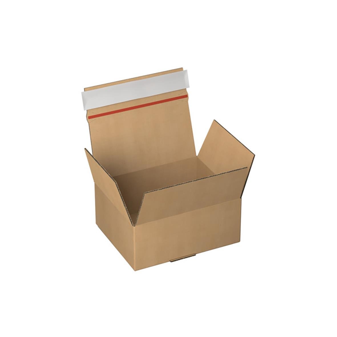 E-handelslåda med tejpförslutning och öppningsbar lock, storlek 160x130x70mm