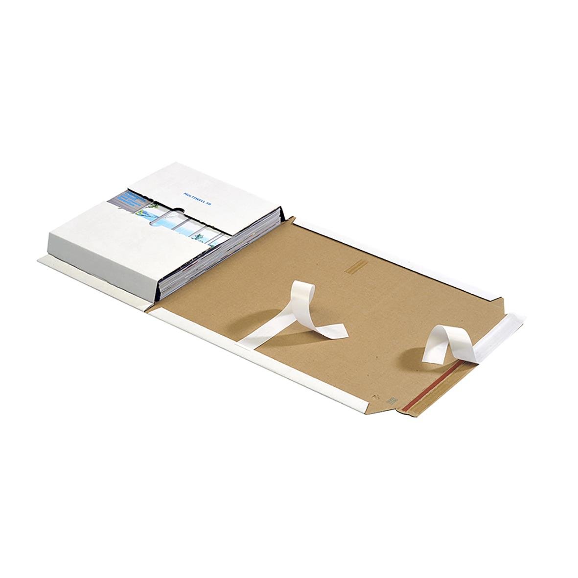 Vit multiwell förpackning med Seal & Peel-lås, 330x270x20-75mm, öppnad med inslagna flikar