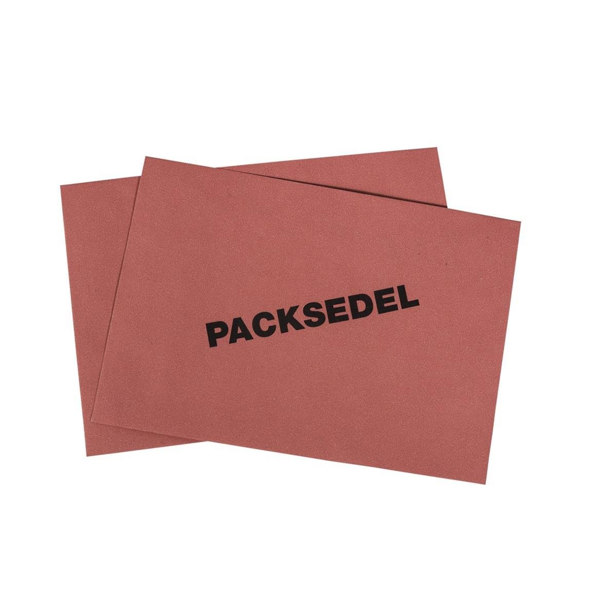 Två röda packsedelskuvert i C6 storlek med tryckt text PACKSEDEL