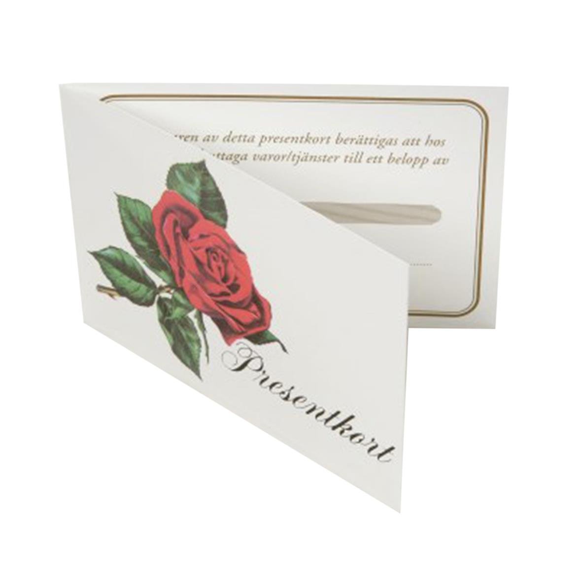Presentkort med ros och vit kuvert på 190g