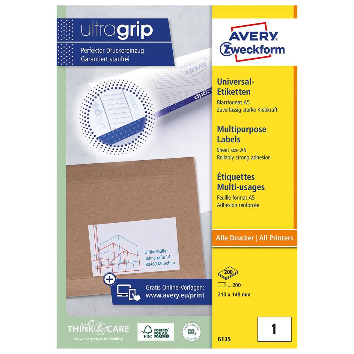 Universaletikett Avery på A5 ark vit 210x148mm 15011203_2