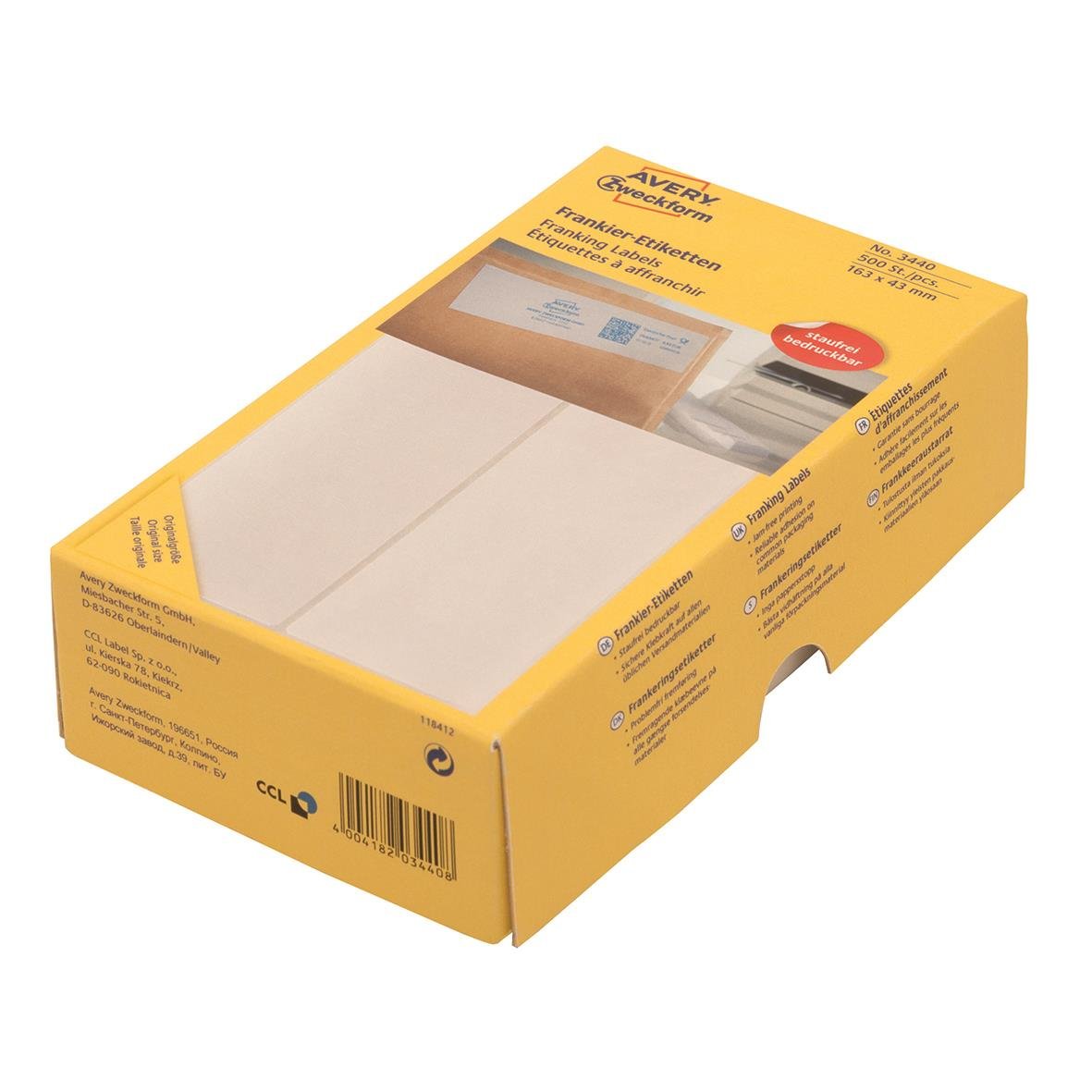 Frankeringsetikett Avery Zweckform dubbel 128x38 mm i gul kartong