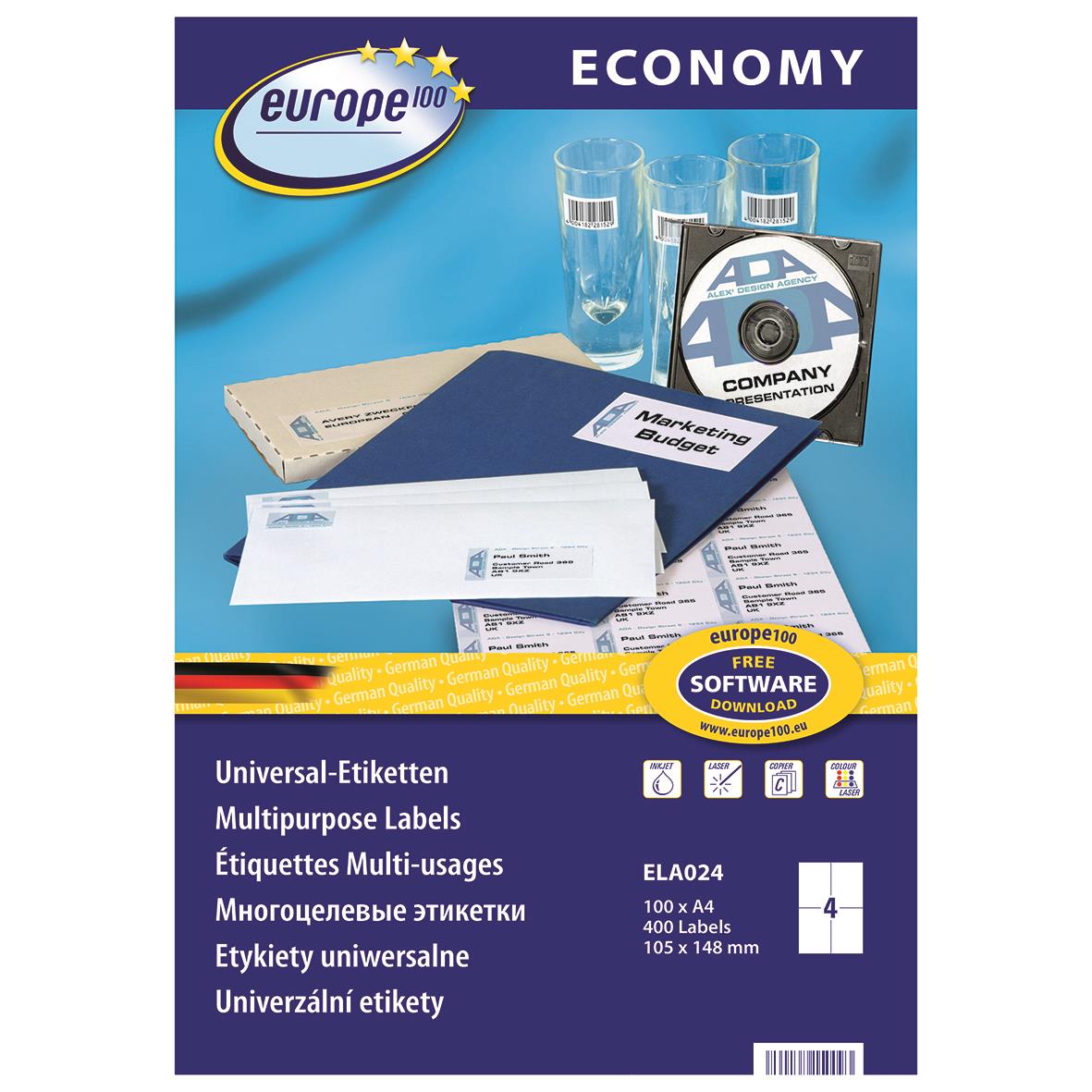 Universaletikett ELA024 105x148,5mm för multipurpose labels och etiketter