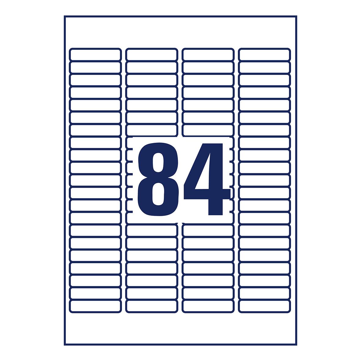 Vit universaletikett Avery L7656 med 84 etiketter per ark, 46x11,1 mm