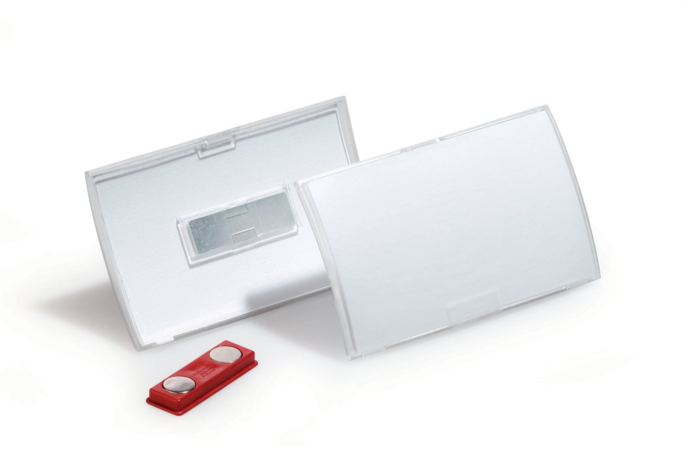 Namnskylt Durable Clic Fold med magnet 90x54 mm i vitt plast med magnet och fönster för namn