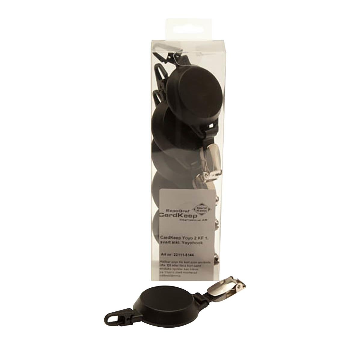 Svart korthållare Cardkeep Yoyo 2 med snabblås och clip