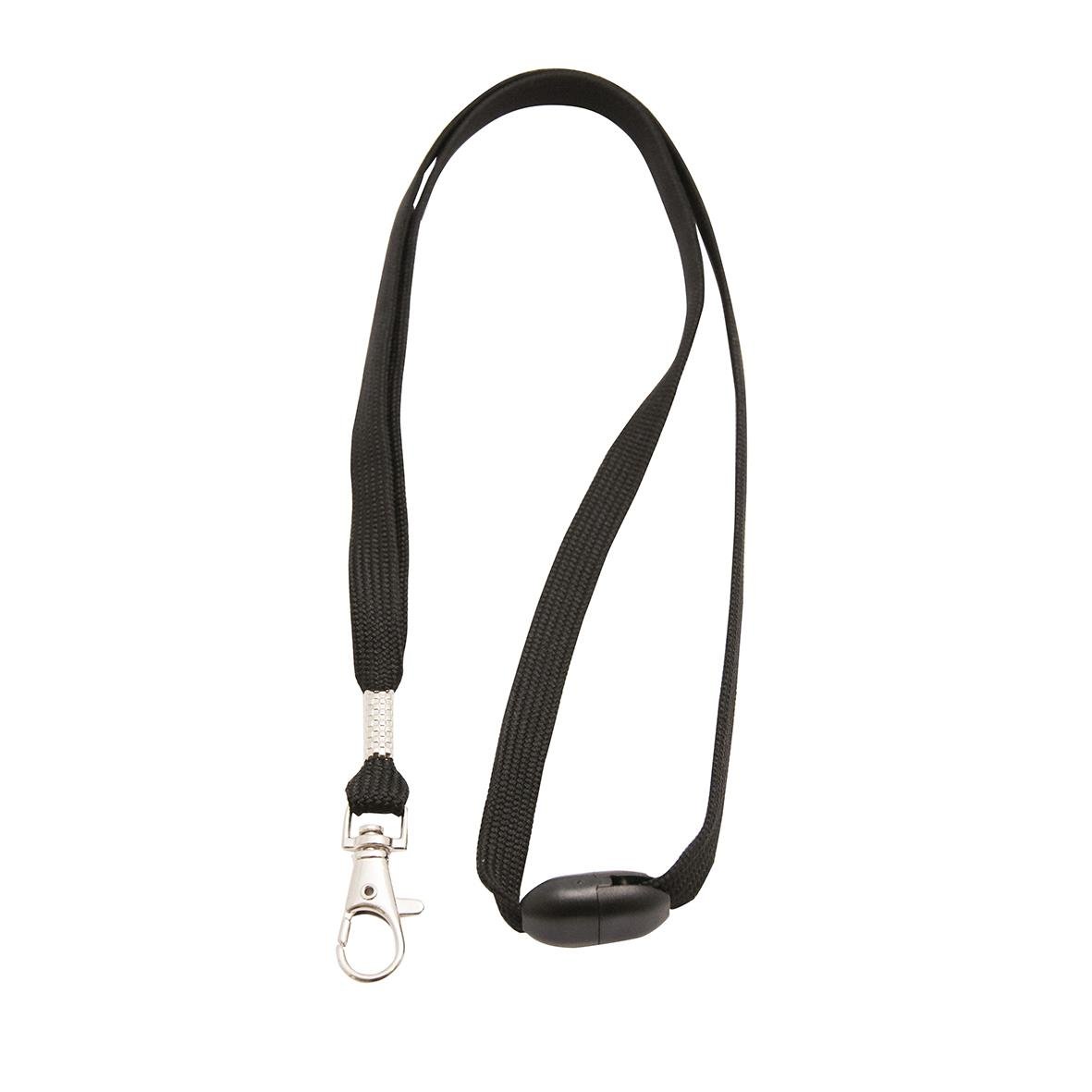Svart textilhalsband med metallkrok, 10 mm brett, 90 cm långt, för ID-kort eller nycklar