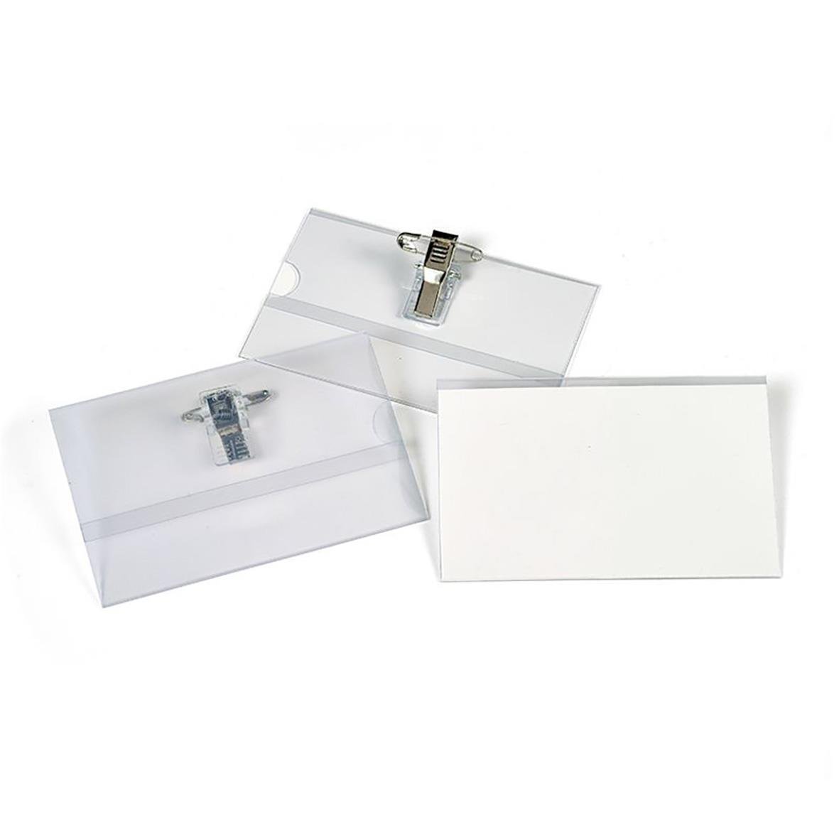 Namnskylt med nål och klämma, storlek 57x91mm