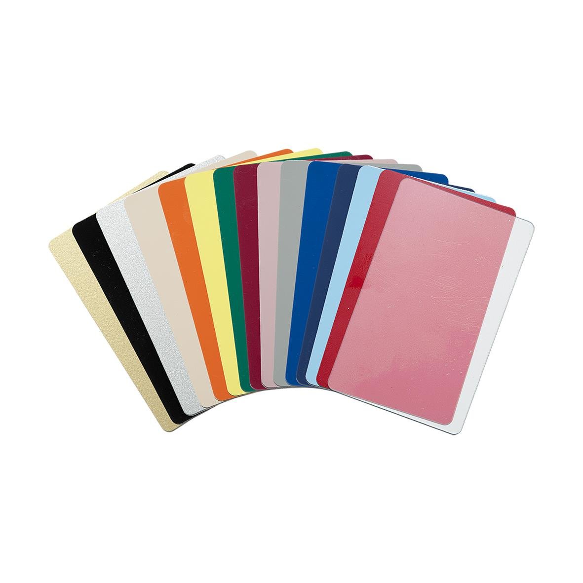 Färgglada plastkort CR80 utan magnetband, vita 85x54mm