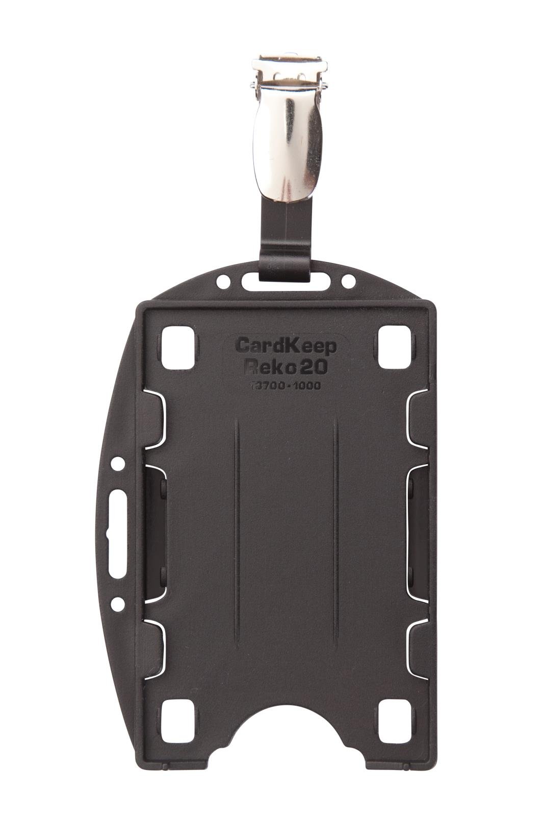 Korthållare Cardkeep med clips för 2 kort, svart plast med metallclip