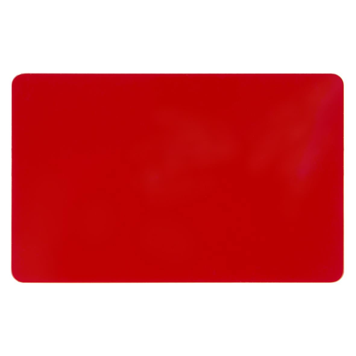 Röd plastkort CR80 utan magnetband, mått 85x54 mm