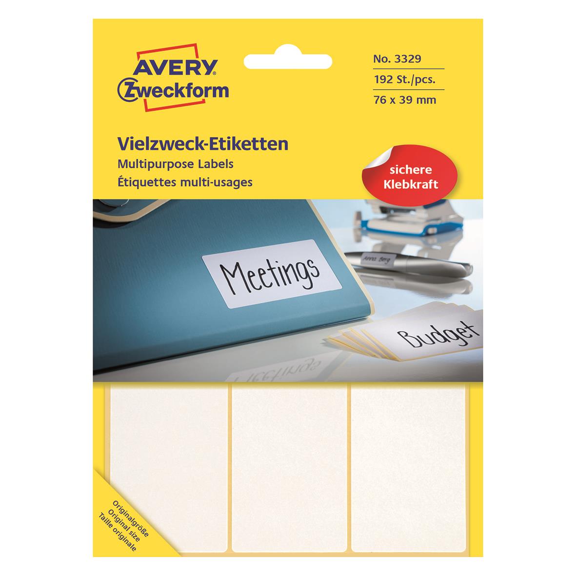 Vit permanent märketikett Avery Zweckform 76x39mm med tre sektioner för märkning