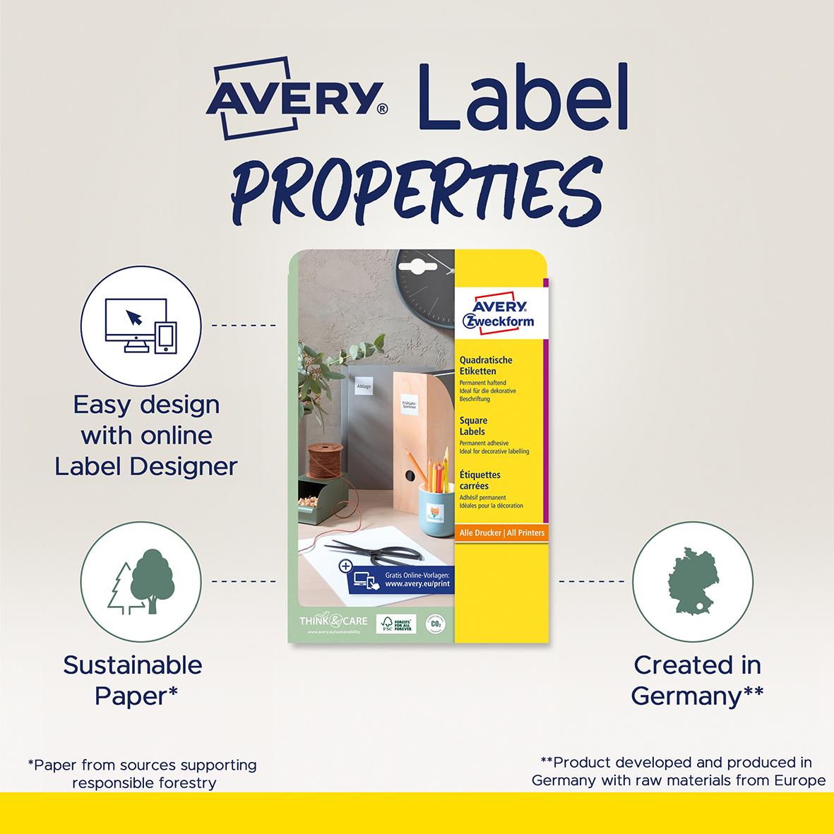 Avery L7120 QR-kod laseretikett för skrivare, 35x35mm, med online design och hållbart papper