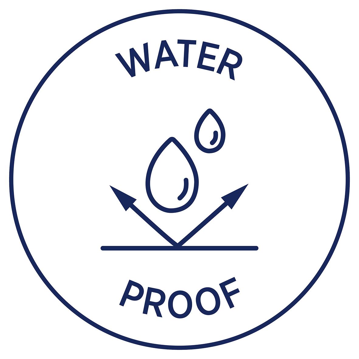 Vattentålig laseretikett Avery L7782 Crystal Clear 63,5x38,1mm med vattendroppar och vattenproof text