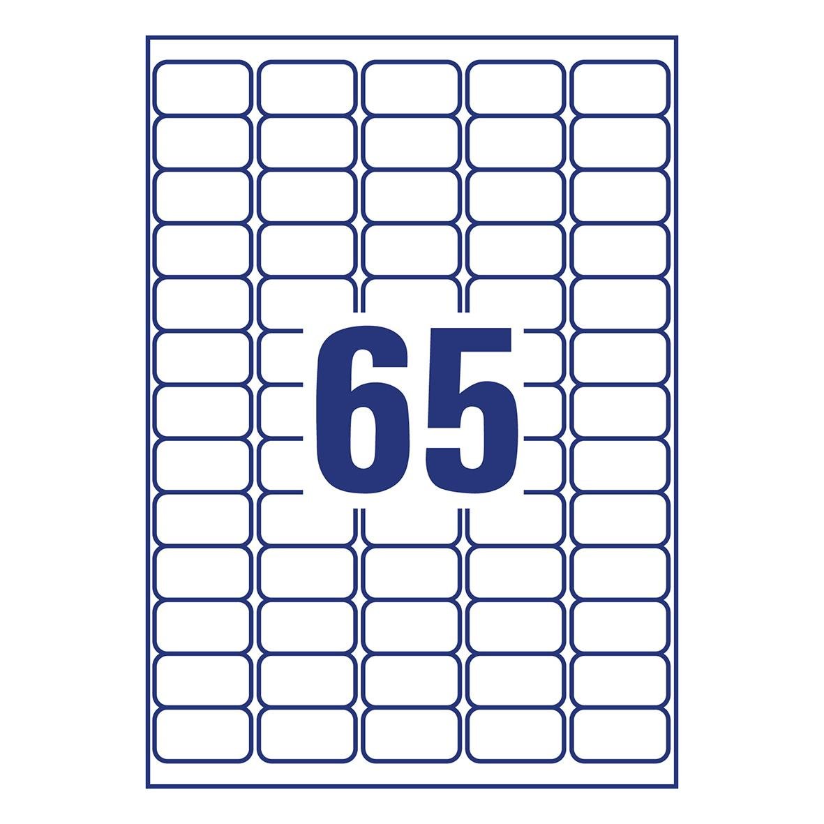 Frysetikett Avery Permanent L7971-25 vit med nummer 65 i rutnät