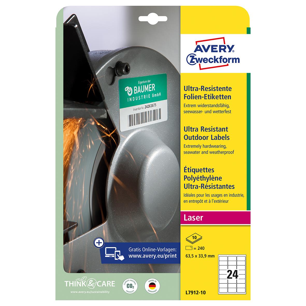Laseretikett Avery Extremt motståndskraftig L7912-10 vit 63,5x33,9mm 15088785_2