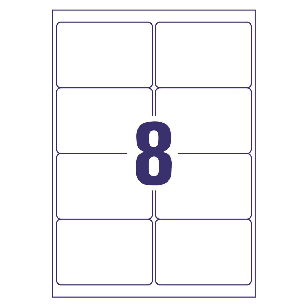 Etikett Avery L7165B BlockOut 99.1 x 67.7mm med åtta fack och stor siffra 8 i mitten