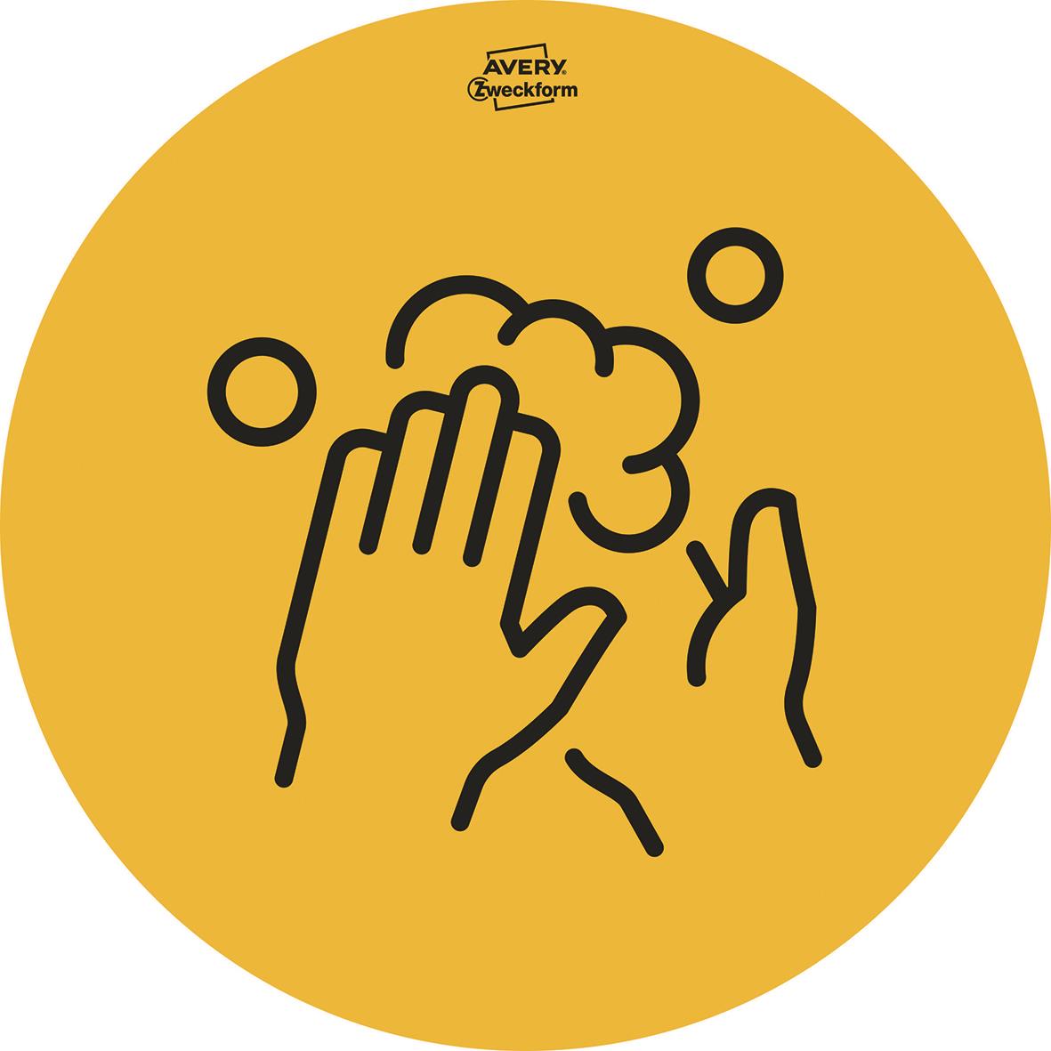 Gul etikett för handtvätt eller rengöring, diameter 20 cm