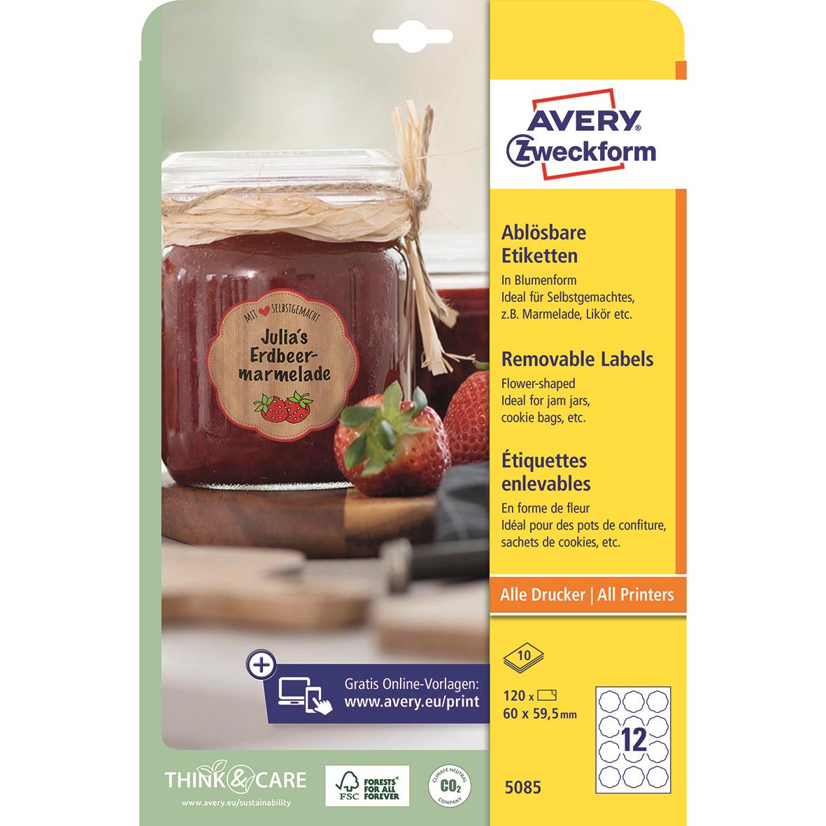 Rund etikett avtagbar vit med diameter 60mm för julmarmelad och andra produkter