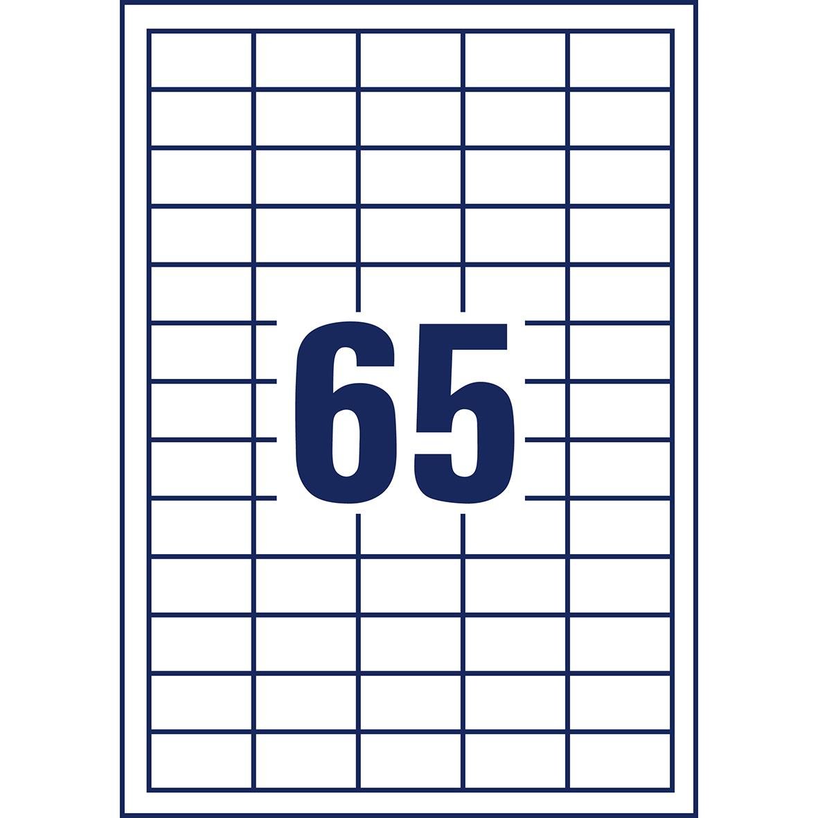 Universaletikett Avery Promo Pack 38x21,2mm med nummer 65 på rutnät