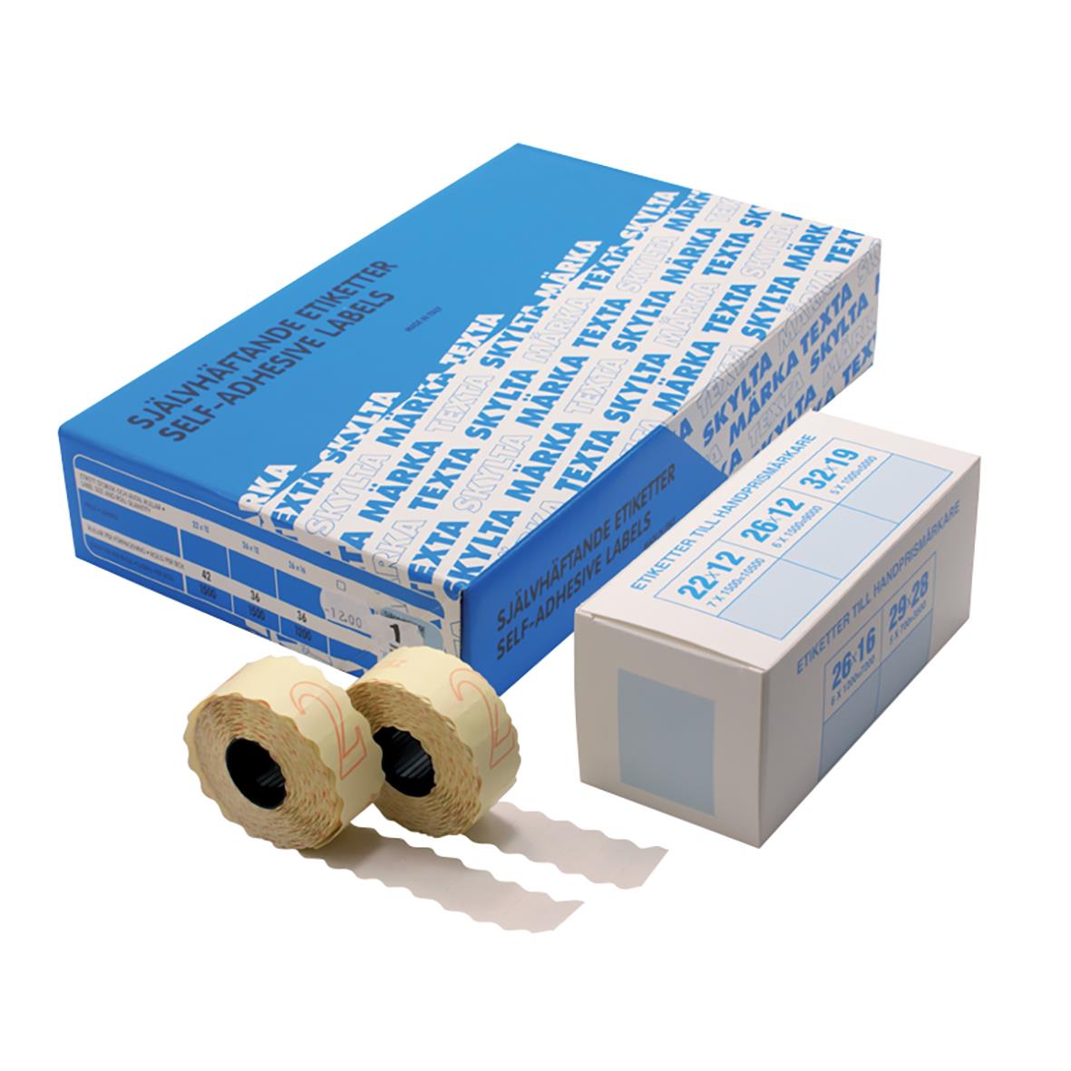 Vit etikett Prismärkning G2 29x28 mm med rullar och förpackning