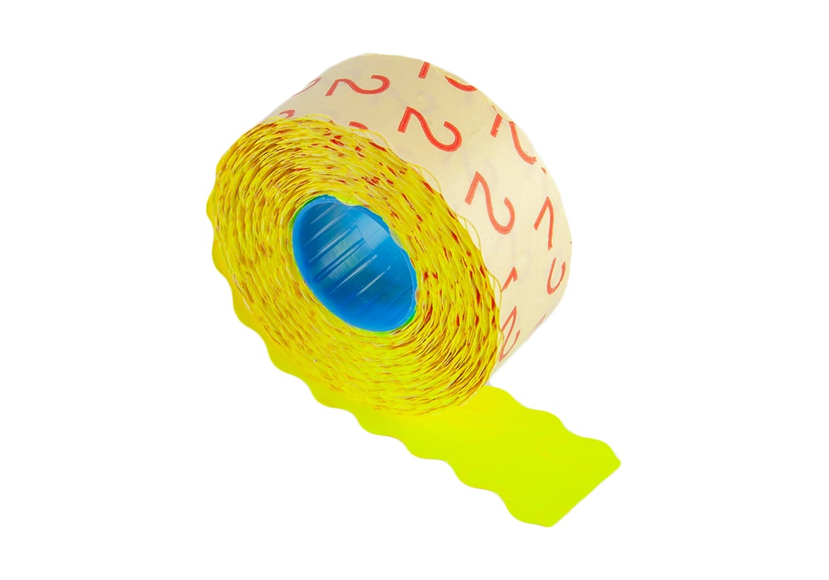 Gul fluoretikett med prismärkning G2, 26 x 16 mm, rull